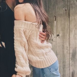 off the shoulder cable knit sweater